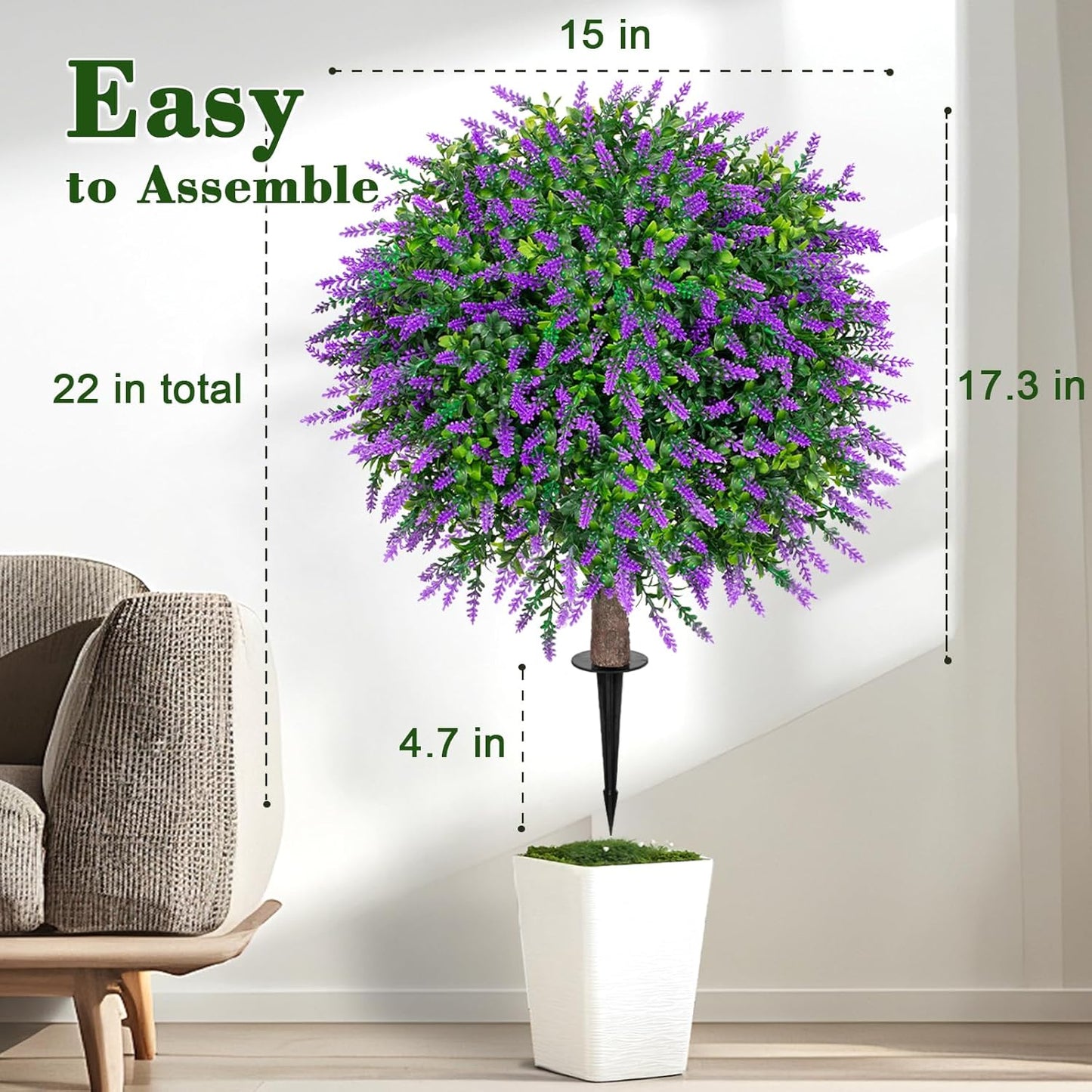 2PCS Faux Boxwood Plants Outdoor Artificial Topiary Ball Trees | Fake Bush & Shrub Greenery / UV Resistant / No Fade / Sturdy Build / No Maintenance / with Spike / Front Porch Decor