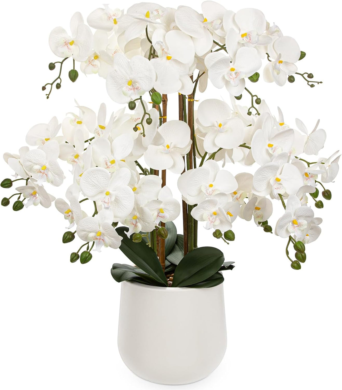 Extra Large White Orchid Artificial Flowers in Cream Resin Pot, 29.5in Lifelike Silk Orchid Arrangement Faux Phalaenopsis Plant for Home Entryway Dining Room Console Table Office Lobby Decor