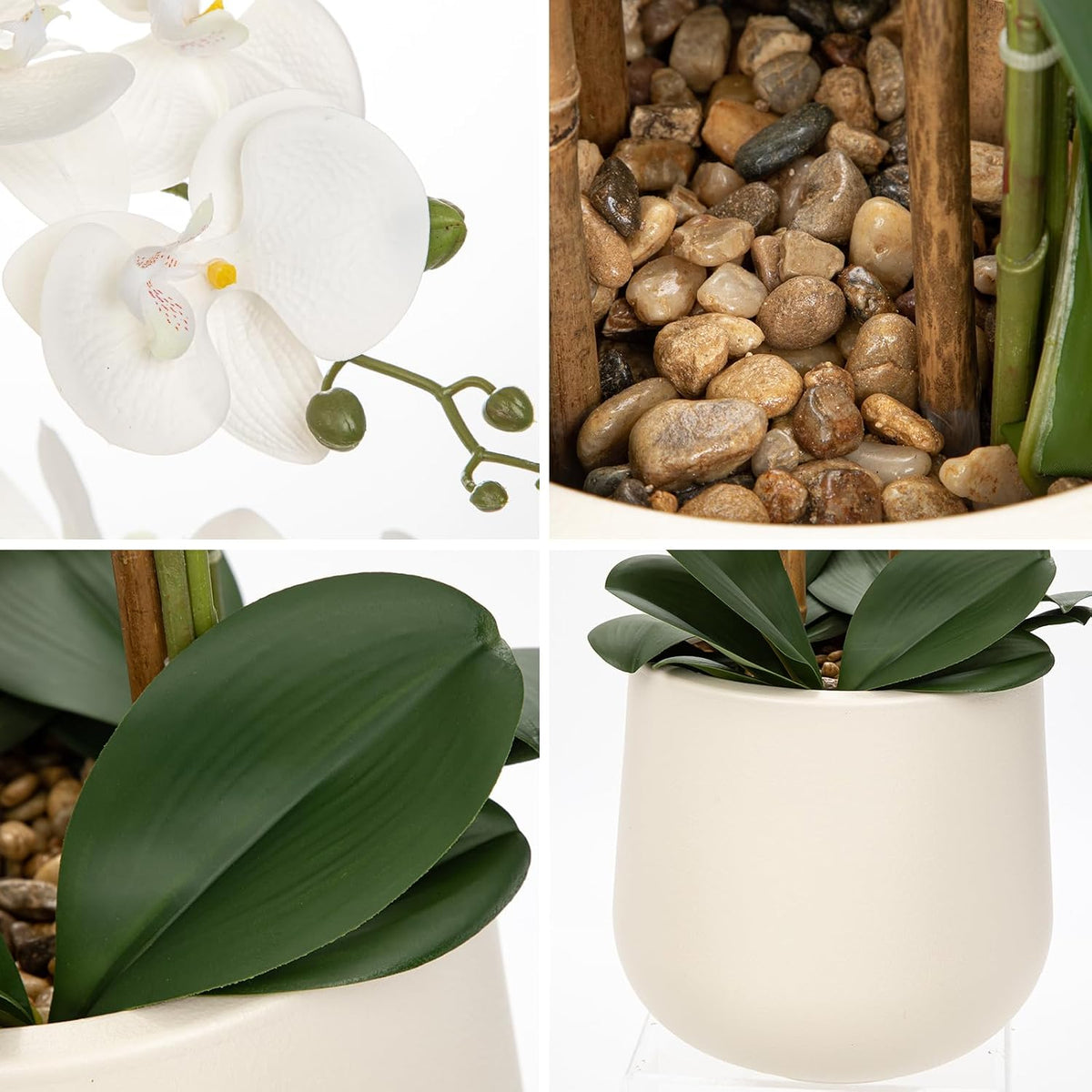 Extra Large White Orchid Artificial Flowers in Cream Resin Pot, 29.5in Lifelike Silk Orchid Arrangement Faux Phalaenopsis Plant for Home Entryway Dining Room Console Table Office Lobby Decor