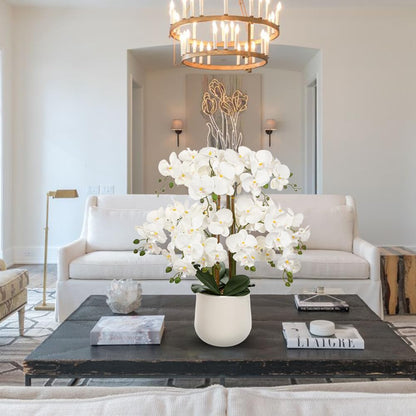Extra Large White Orchid Artificial Flowers in Cream Resin Pot, 29.5in Lifelike Silk Orchid Arrangement Faux Phalaenopsis Plant for Home Entryway Dining Room Console Table Office Lobby Decor
