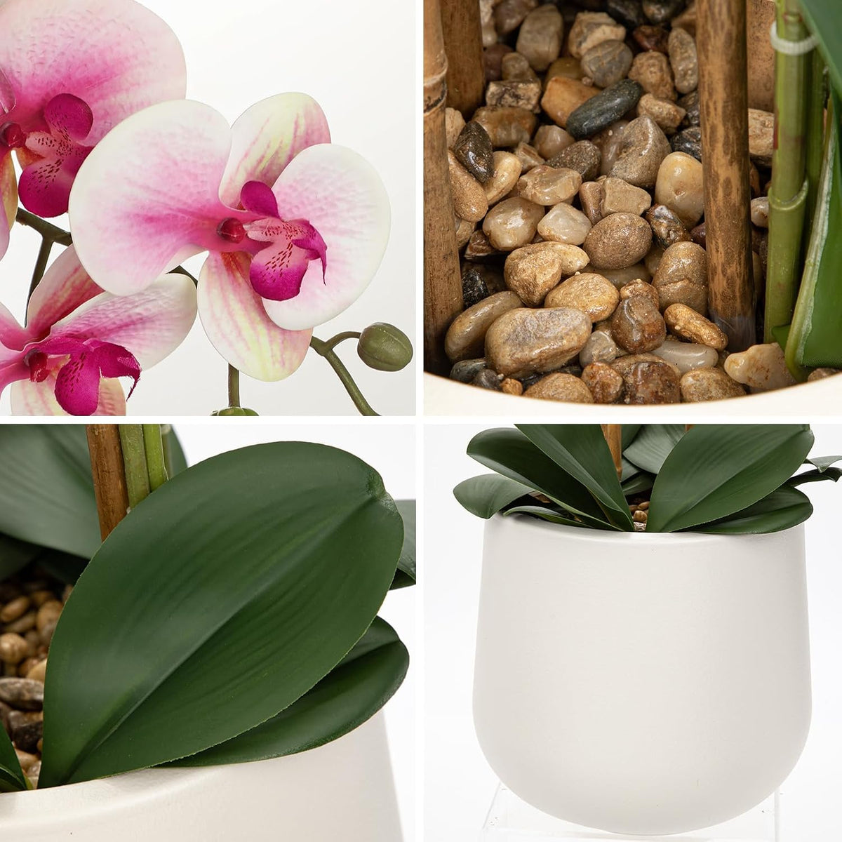 Extra Large White Orchid Artificial Flowers in Cream Resin Pot, 29.5in Lifelike Silk Orchid Arrangement Faux Phalaenopsis Plant for Home Entryway Dining Room Console Table Office Lobby Decor