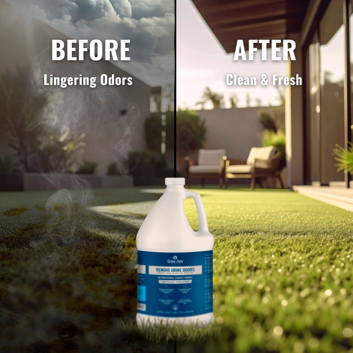 10X Concentrate Pet Urine Odor Eliminator (Makes 10 Gallons) for Artificial Grass/Turf & Outdoor Areas - Bio-Enzyme for Dog & Cat Urine - Kennels, Patios, Carpet - Made in USA