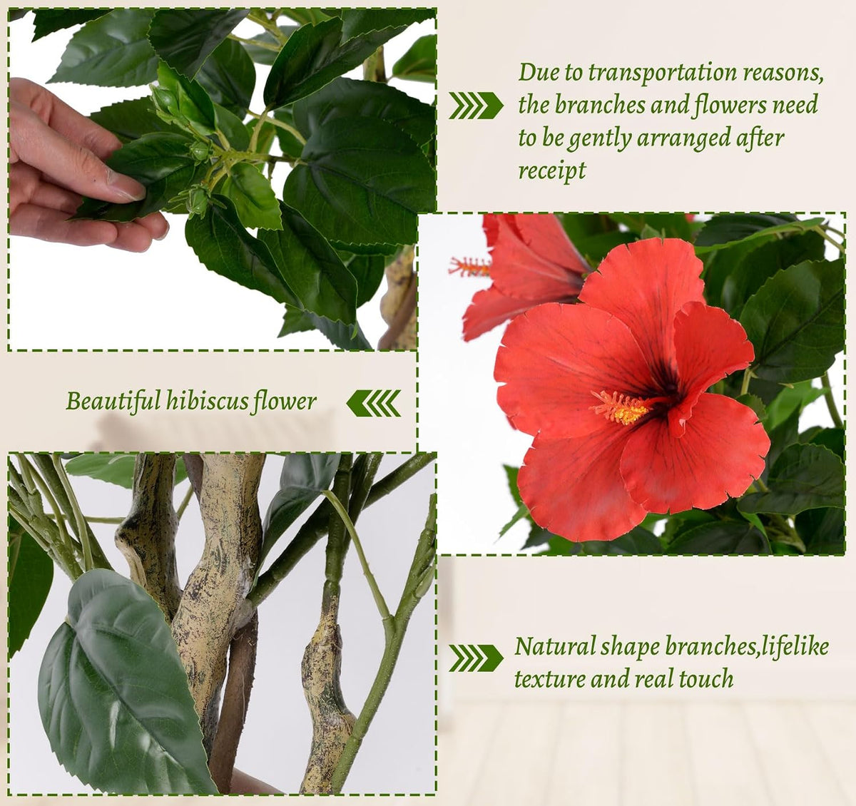 2 Pcs 4 Feet Hibiscus Artificial Tree with Red Hibiscus Flowers