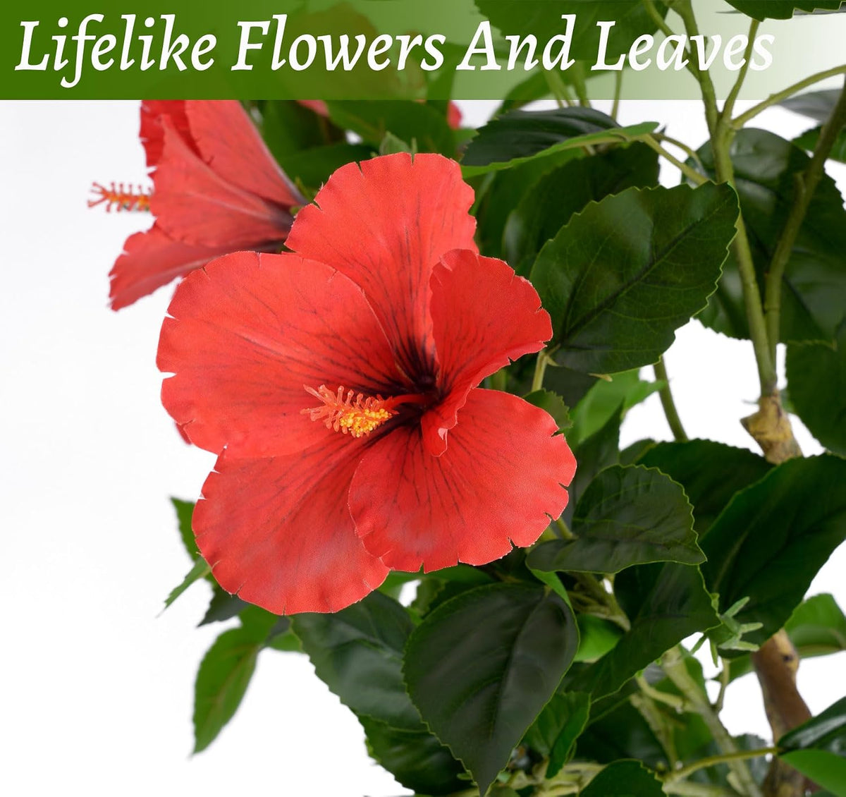 2 Pcs 4 Feet Hibiscus Artificial Tree with Red Hibiscus Flowers