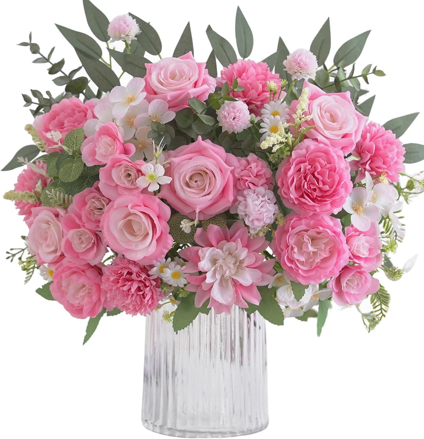 4 Pcs Mixed Artificial Flowers Set, Small Artificial Peony Bouquet Fake Rose Flower Silk Floral Arrangements for Table Centerpiece Home Wedding Party Bridal Decoration(Blue, 2 Bouquets & 2 Stems)