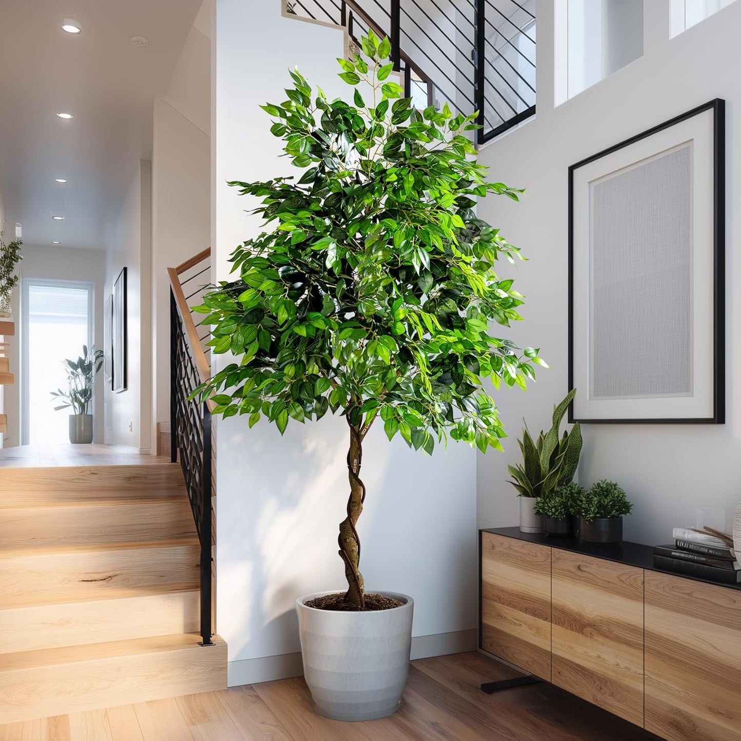 Erimda 7ft Artificial Ficus Tree for Home Decor, Faux Silk Plants Faux Plant Fake Silk Trees with Pot for Indoor House Living Room Office Garden