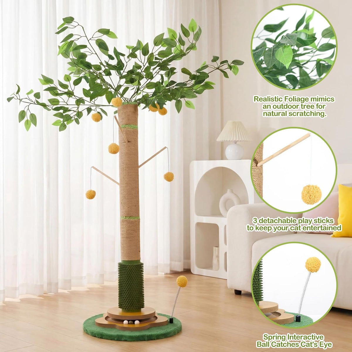 Tall Cat Scratching Post 51 Inch, Sisal Rope Cat Scratcher Tree