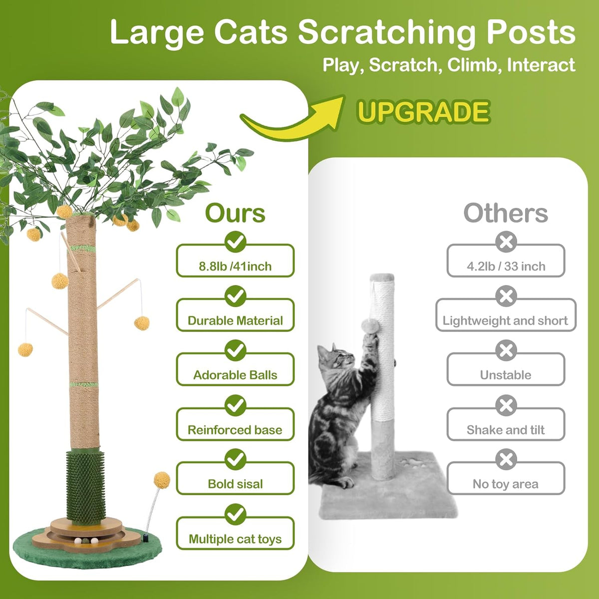 Tall Cat Scratching Post 51 Inch, Sisal Rope Cat Scratcher Tree