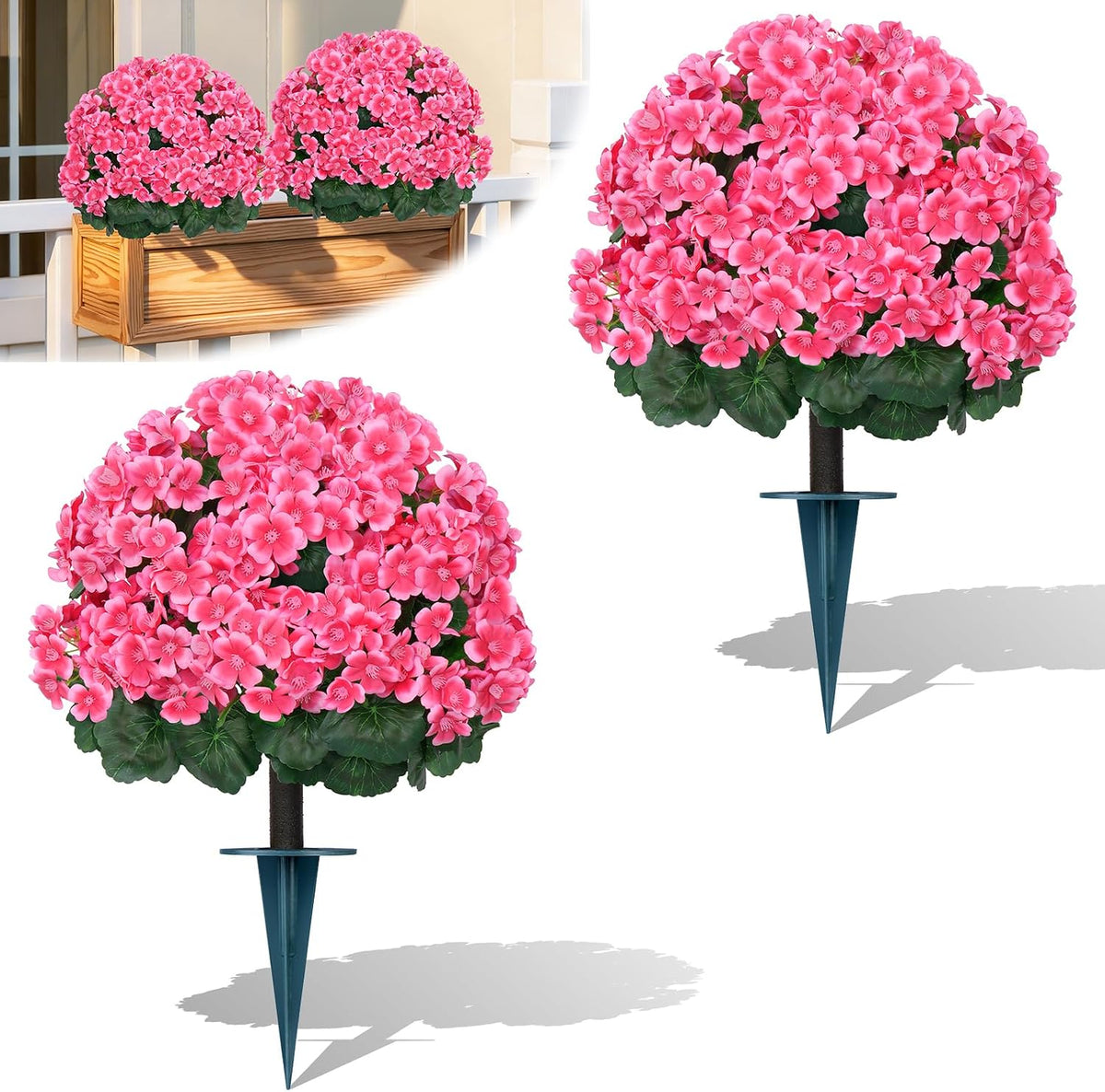 Yangrass 2Pack Artificial Topiary Pink Flower Bushes for Outdoor, 24" (2FT)