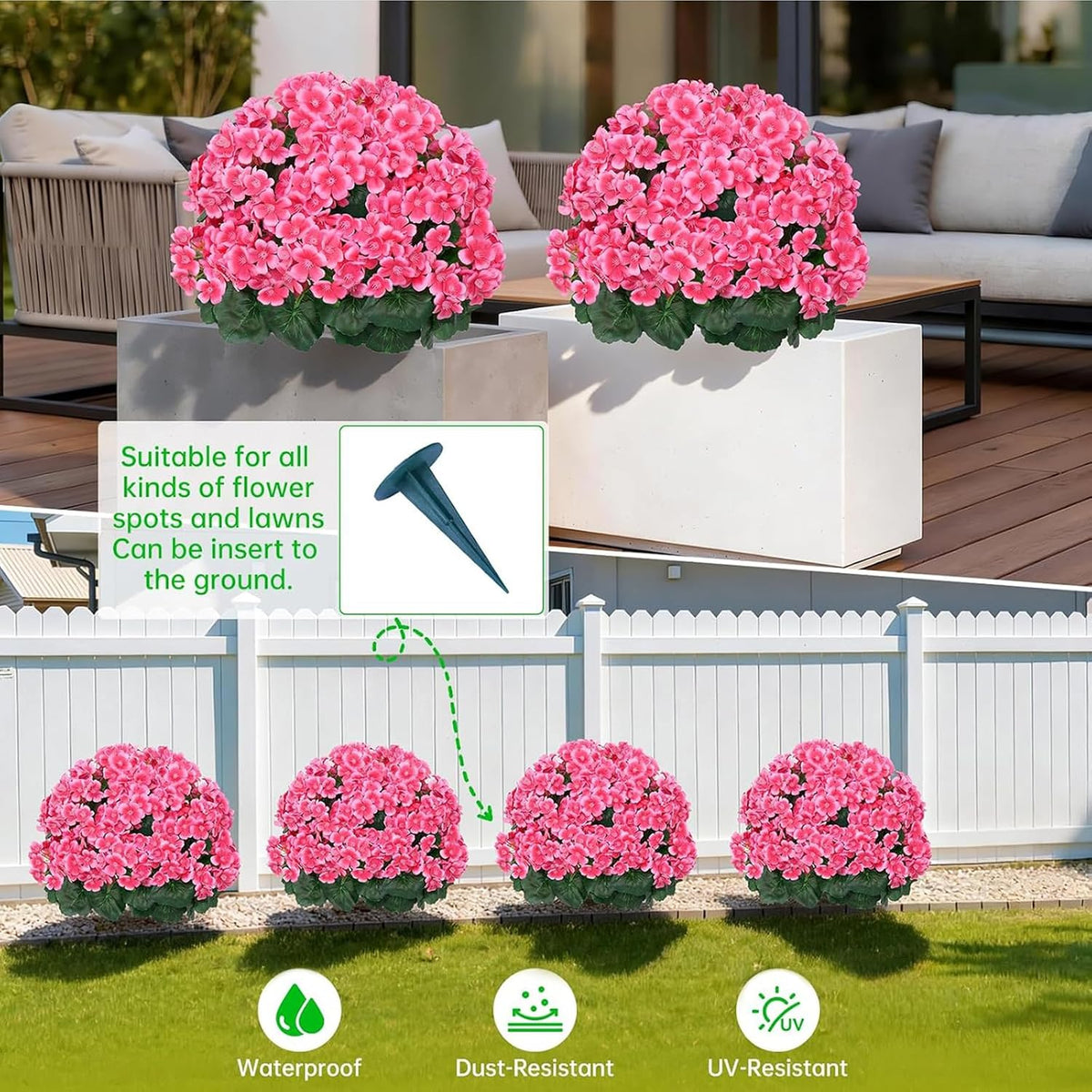 Yangrass 2Pack Artificial Topiary Pink Flower Bushes for Outdoor, 24" (2FT)