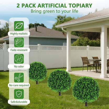 Yangrass 2Pack Artificial Topiary Pink Flower Bushes for Outdoor, 24" (2FT)