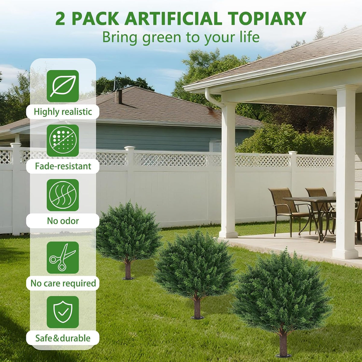 Yangrass 2Pack Artificial Topiary Pink Flower Bushes for Outdoor, 24" (2FT)