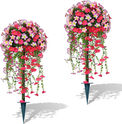 Yangrass 2Pack Artificial Topiary Pink Flower Bushes for Outdoor, 24" (2FT)