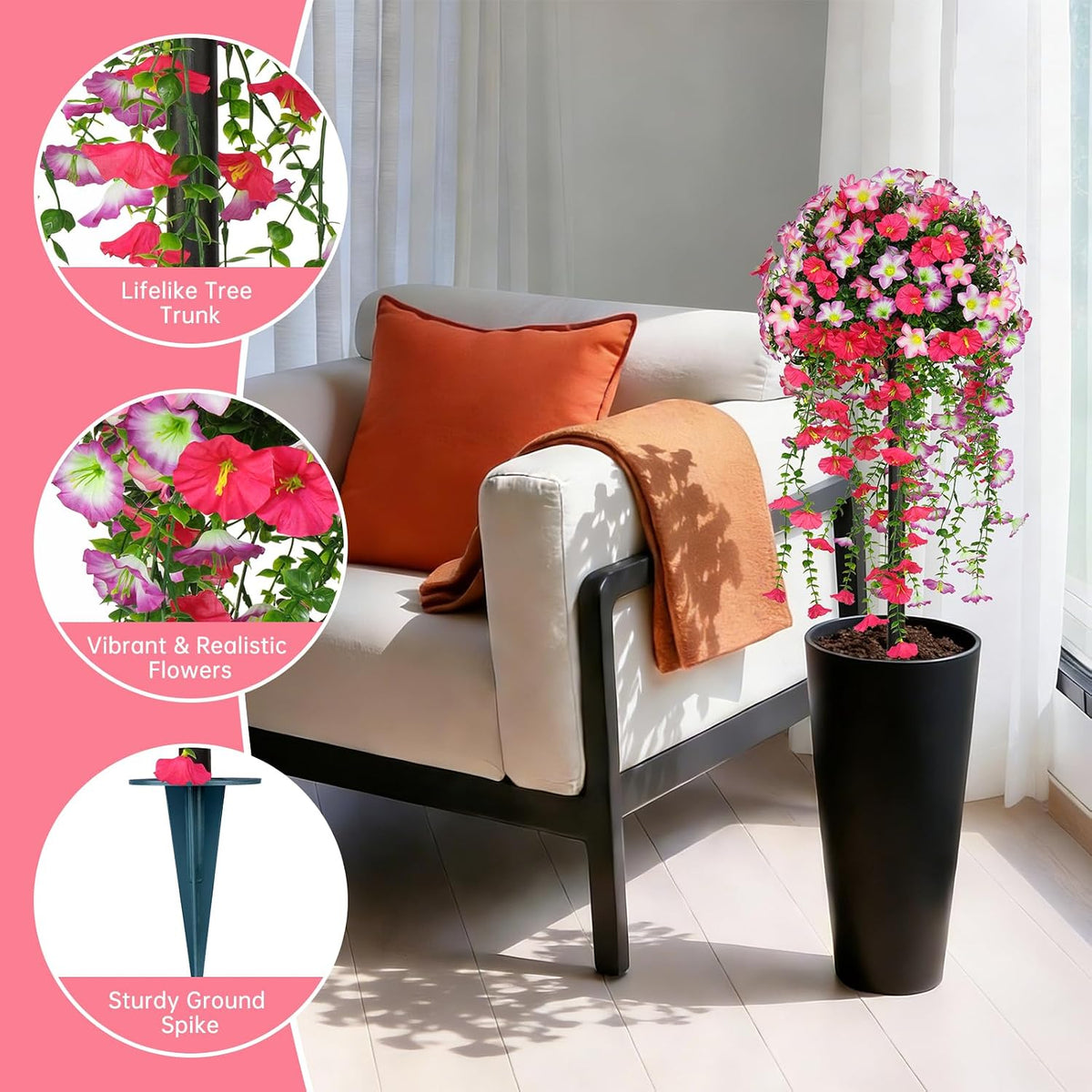 Yangrass 2Pack Artificial Topiary Pink Flower Bushes for Outdoor, 24" (2FT)