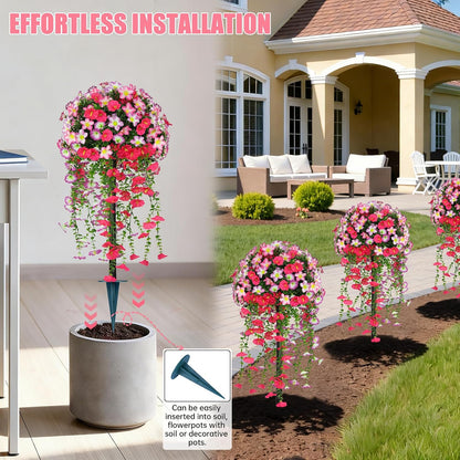 Yangrass 2Pack Artificial Topiary Pink Flower Bushes for Outdoor, 24" (2FT)