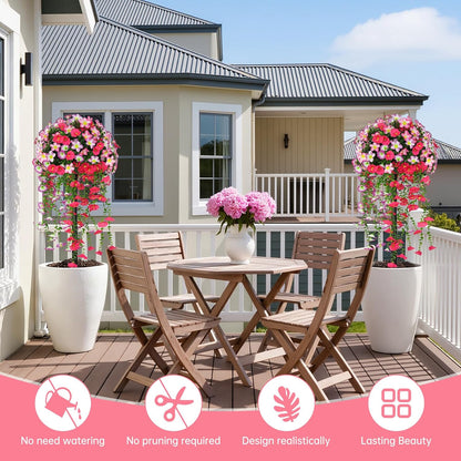 Yangrass 2Pack Artificial Topiary Pink Flower Bushes for Outdoor, 24" (2FT)