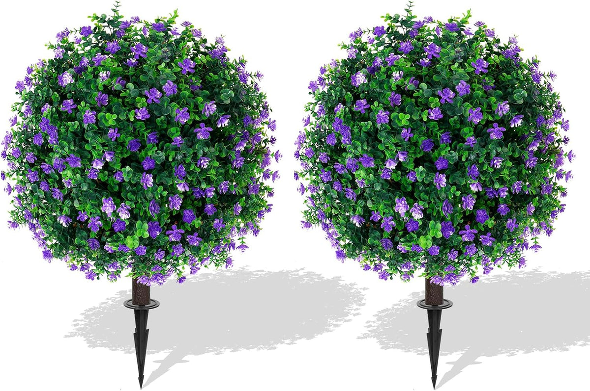 Yangrass 2Pack Artificial Topiary Pink Flower Bushes for Outdoor, 24" (2FT)