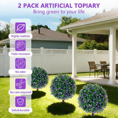 Yangrass 2Pack Artificial Topiary Pink Flower Bushes for Outdoor, 24" (2FT)