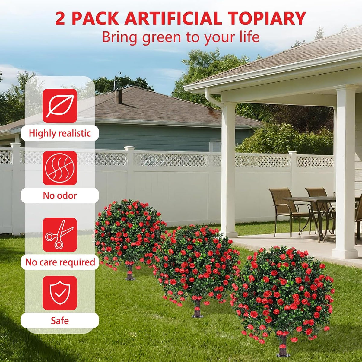 Yangrass 2Pack Artificial Topiary Pink Flower Bushes for Outdoor, 24" (2FT)