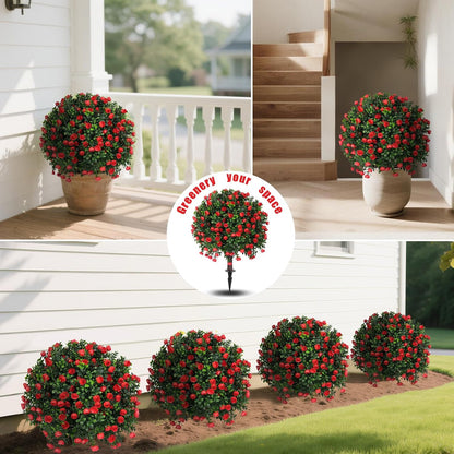 Yangrass 2Pack Artificial Topiary Pink Flower Bushes for Outdoor, 24" (2FT)