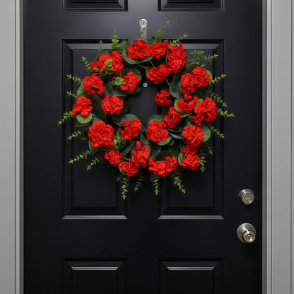KuiMenYellow Artificial Geranium Wreath, 22 Inch Spring Summer Wreaths for Front Door with Blessed Hanging Sign, for Rustic Farmhouse Entryway Porch Balcony Decor