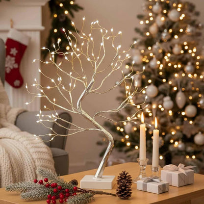 Lighted Birch Tree Christmas Decorations for Home, White Birch Tree with Lights, 24 LED Lighted Mini Money Tree Twig Tree Battery Operated with Timer, Indoor Table Centerpiece Decor (2FT)