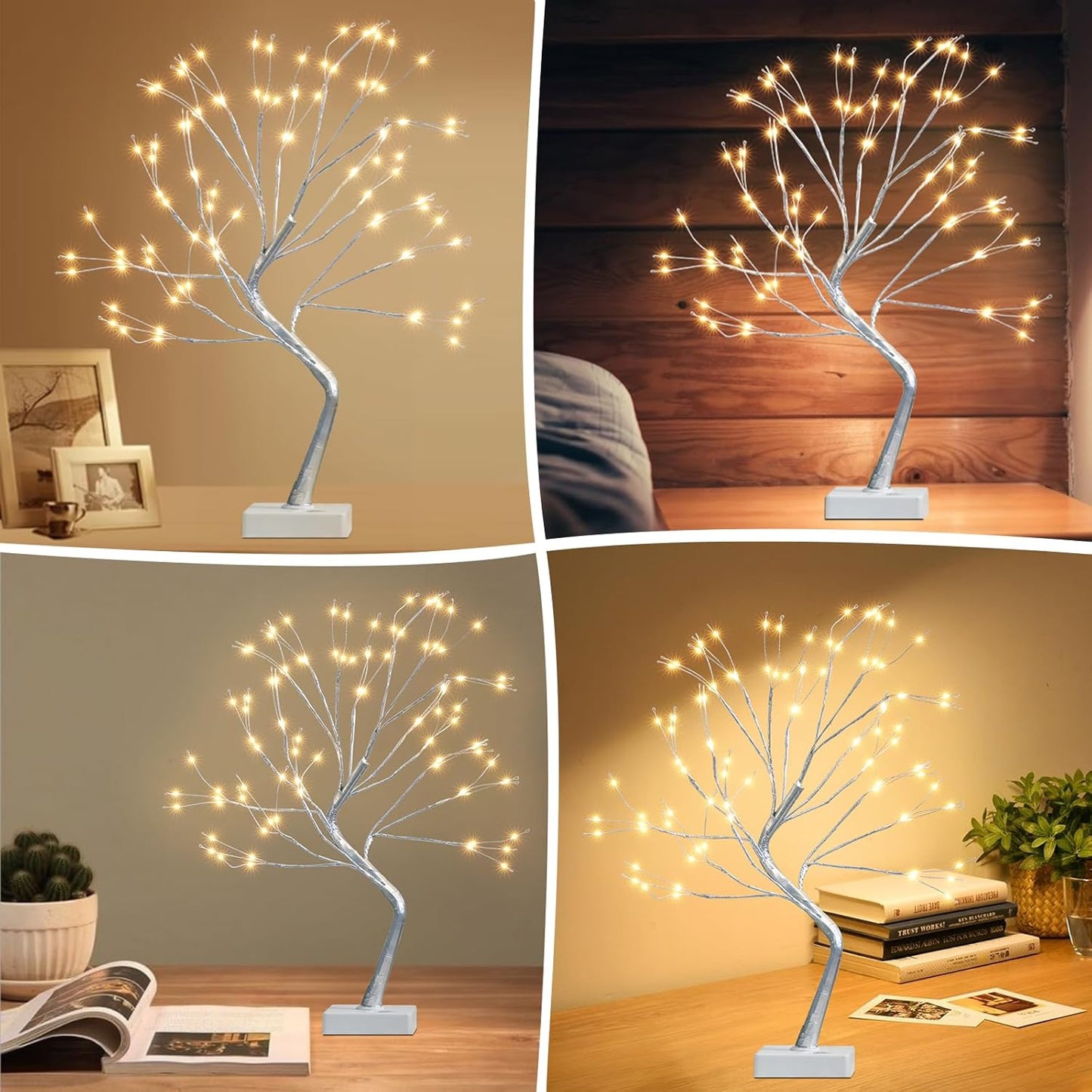 Lighted Birch Tree Christmas Decorations for Home, White Birch Tree with Lights, 24 LED Lighted Mini Money Tree Twig Tree Battery Operated with Timer, Indoor Table Centerpiece Decor (2FT)
