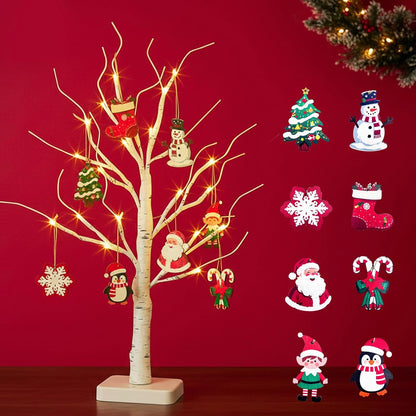 Lighted Birch Tree Christmas Decorations for Home, White Birch Tree with Lights, 24 LED Lighted Mini Money Tree Twig Tree Battery Operated with Timer, Indoor Table Centerpiece Decor (2FT)
