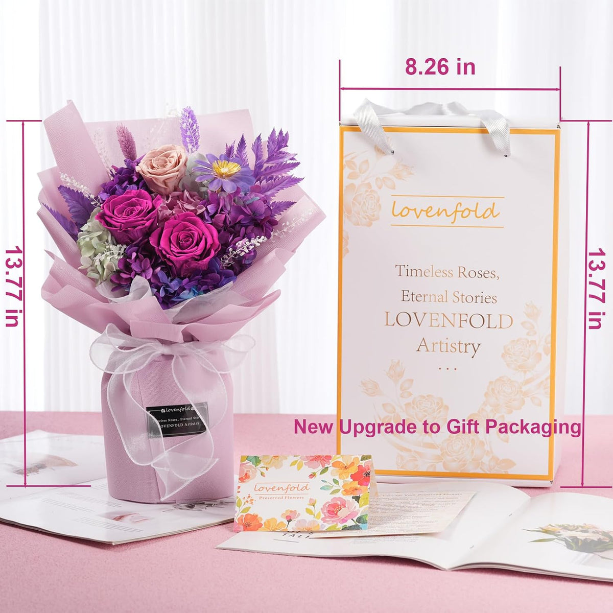 lovenfold Preserved Flowers for Delivery, Purple Rose Bouquets That Last 1-3 Years, Birthday Flowers Gifts for Women Mom Grandma Wife Friends