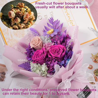 lovenfold Preserved Flowers for Delivery, Purple Rose Bouquets That Last 1-3 Years, Birthday Flowers Gifts for Women Mom Grandma Wife Friends