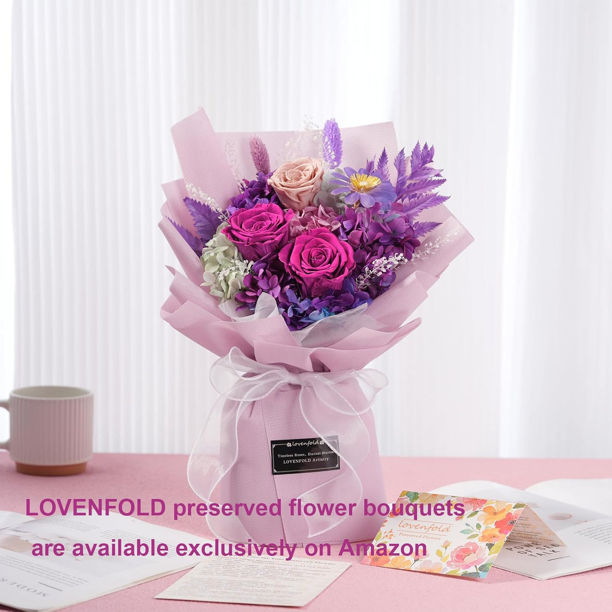 lovenfold Preserved Flowers for Delivery, Purple Rose Bouquets That Last 1-3 Years, Birthday Flowers Gifts for Women Mom Grandma Wife Friends