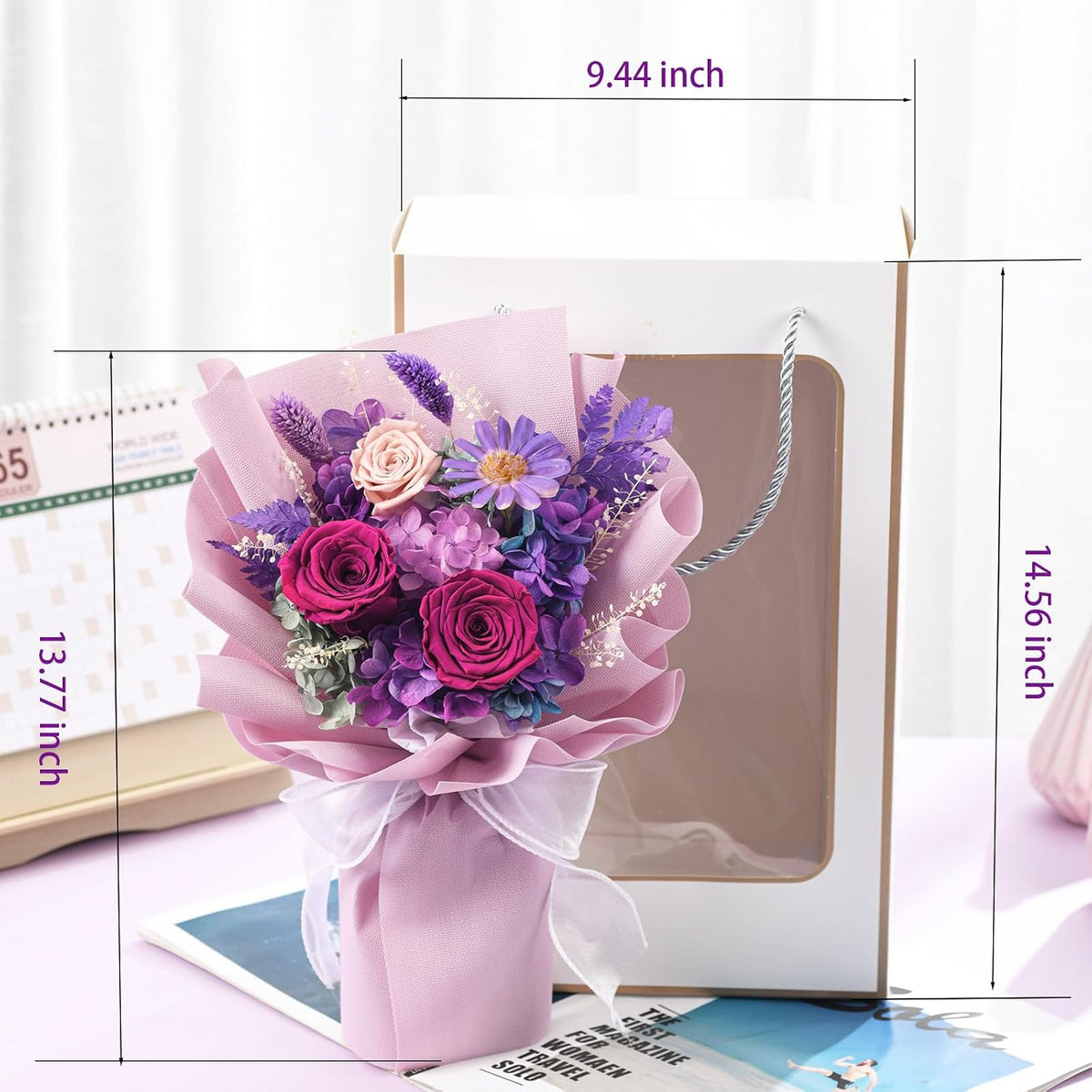 lovenfold Preserved Flowers for Delivery, Purple Rose Bouquets That Last 1-3 Years, Birthday Flowers Gifts for Women Mom Grandma Wife Friends