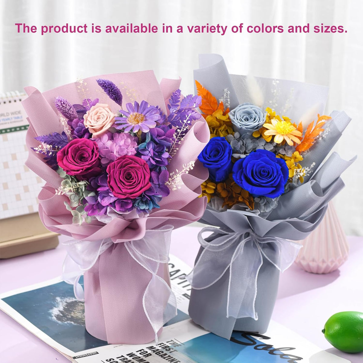 lovenfold Preserved Flowers for Delivery, Purple Rose Bouquets That Last 1-3 Years, Birthday Flowers Gifts for Women Mom Grandma Wife Friends
