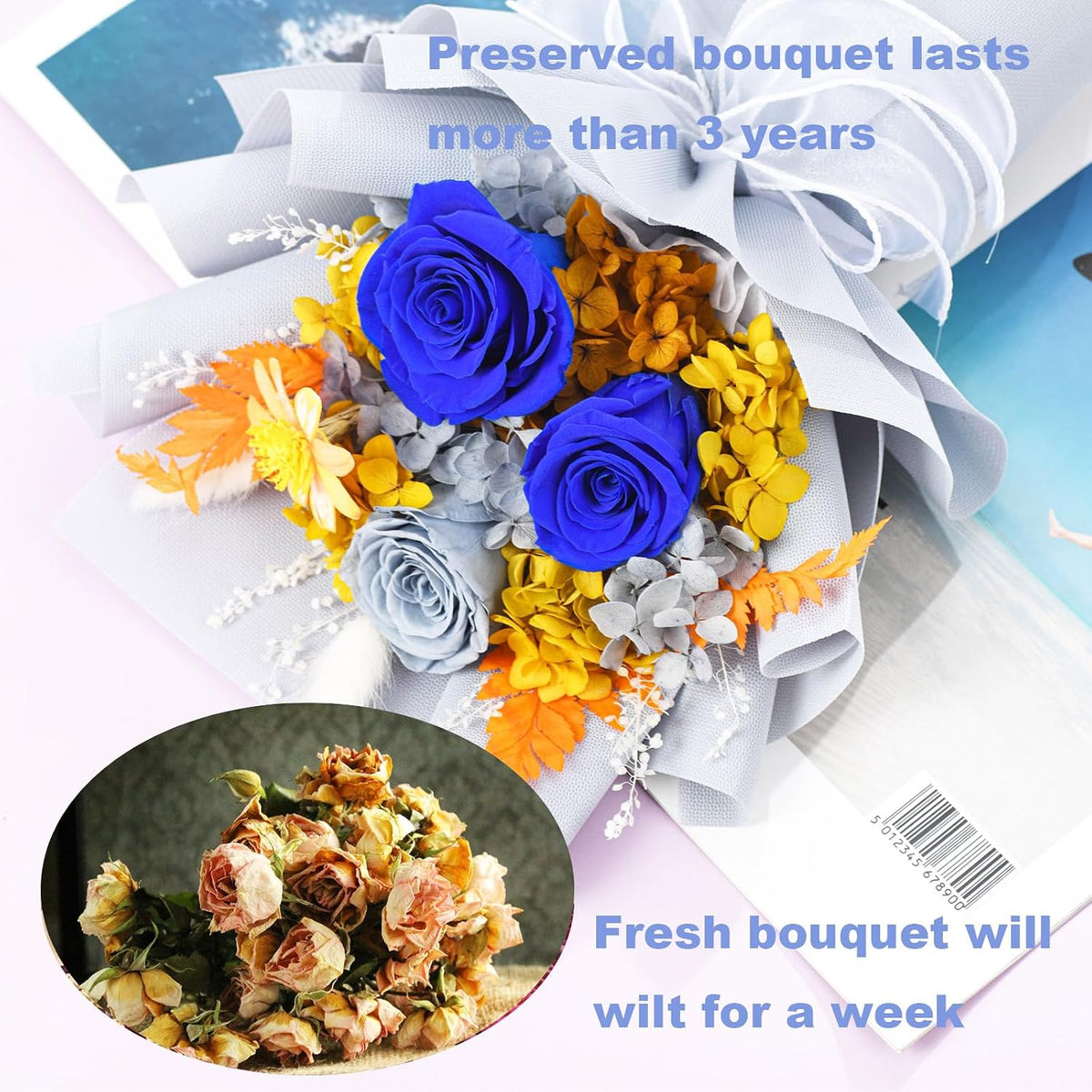 lovenfold Preserved Flowers for Delivery, Purple Rose Bouquets That Last 1-3 Years, Birthday Flowers Gifts for Women Mom Grandma Wife Friends