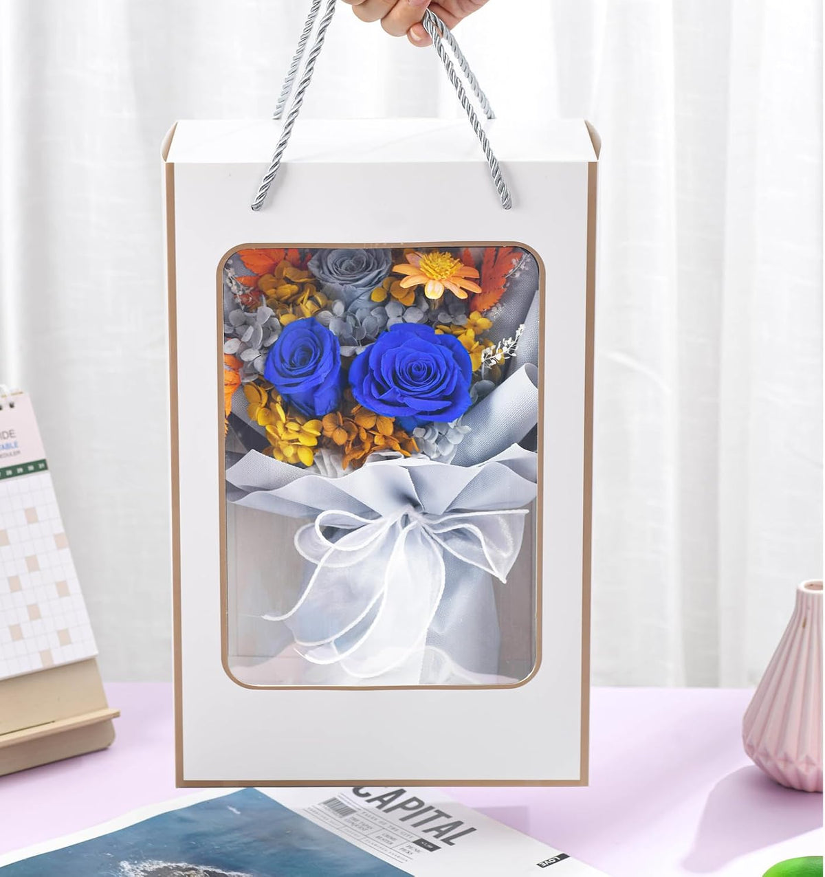 lovenfold Preserved Flowers for Delivery, Purple Rose Bouquets That Last 1-3 Years, Birthday Flowers Gifts for Women Mom Grandma Wife Friends