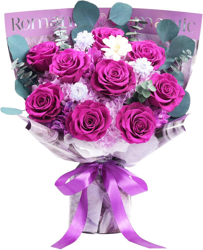 lovenfold Preserved Flowers for Delivery, Purple Rose Bouquets That Last 1-3 Years, Birthday Flowers Gifts for Women Mom Grandma Wife Friends