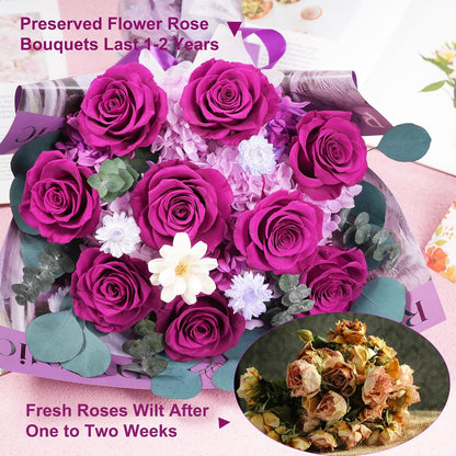 lovenfold Preserved Flowers for Delivery, Purple Rose Bouquets That Last 1-3 Years, Birthday Flowers Gifts for Women Mom Grandma Wife Friends