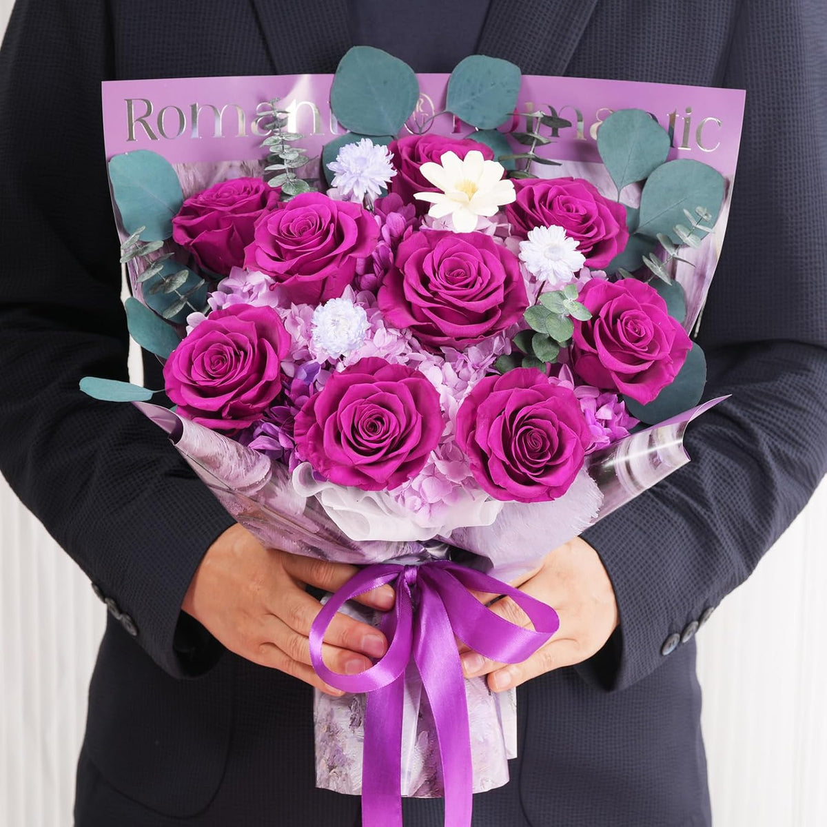 lovenfold Preserved Flowers for Delivery, Purple Rose Bouquets That Last 1-3 Years, Birthday Flowers Gifts for Women Mom Grandma Wife Friends