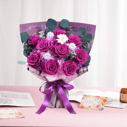 lovenfold Preserved Flowers for Delivery, Purple Rose Bouquets That Last 1-3 Years, Birthday Flowers Gifts for Women Mom Grandma Wife Friends