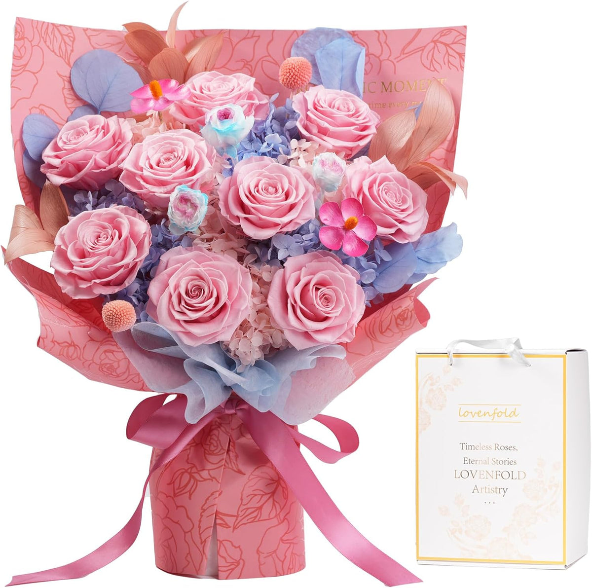lovenfold Preserved Flowers for Delivery, Purple Rose Bouquets That Last 1-3 Years, Birthday Flowers Gifts for Women Mom Grandma Wife Friends