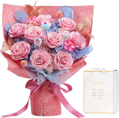lovenfold Preserved Flowers for Delivery, Purple Rose Bouquets That Last 1-3 Years, Birthday Flowers Gifts for Women Mom Grandma Wife Friends
