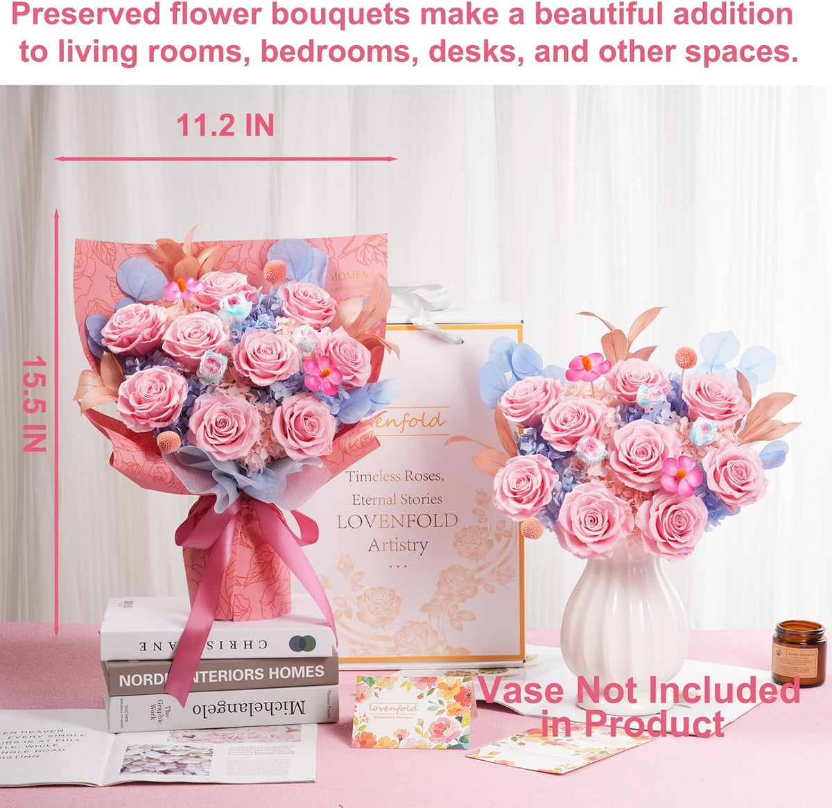 lovenfold Preserved Flowers for Delivery, Purple Rose Bouquets That Last 1-3 Years, Birthday Flowers Gifts for Women Mom Grandma Wife Friends