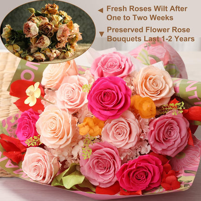 lovenfold Preserved Flowers for Delivery, Purple Rose Bouquets That Last 1-3 Years, Birthday Flowers Gifts for Women Mom Grandma Wife Friends