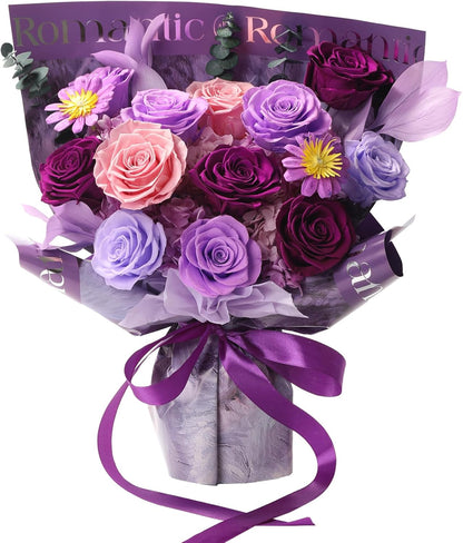 lovenfold Preserved Flowers for Delivery, Purple Rose Bouquets That Last 1-3 Years, Birthday Flowers Gifts for Women Mom Grandma Wife Friends