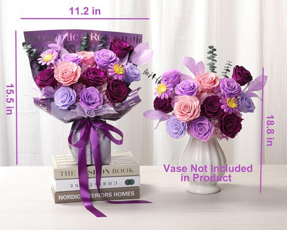 lovenfold Preserved Flowers for Delivery, Purple Rose Bouquets That Last 1-3 Years, Birthday Flowers Gifts for Women Mom Grandma Wife Friends