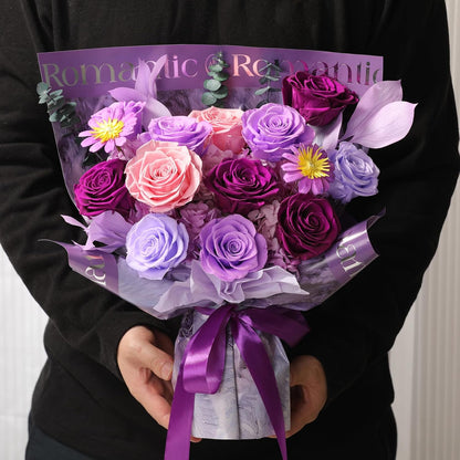 lovenfold Preserved Flowers for Delivery, Purple Rose Bouquets That Last 1-3 Years, Birthday Flowers Gifts for Women Mom Grandma Wife Friends