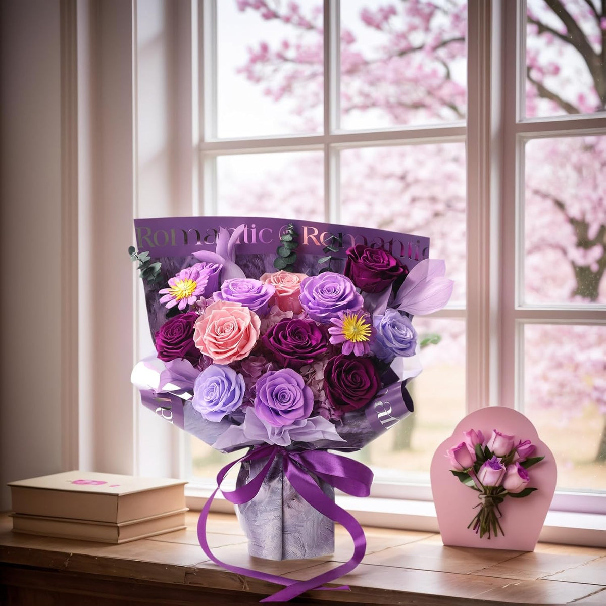lovenfold Preserved Flowers for Delivery, Purple Rose Bouquets That Last 1-3 Years, Birthday Flowers Gifts for Women Mom Grandma Wife Friends