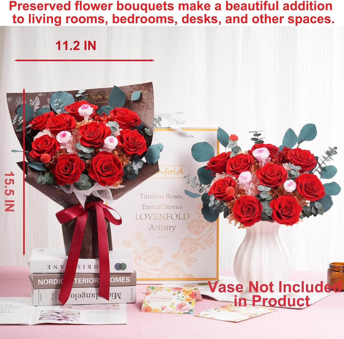 lovenfold Preserved Flowers for Delivery, Purple Rose Bouquets That Last 1-3 Years, Birthday Flowers Gifts for Women Mom Grandma Wife Friends