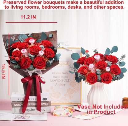lovenfold Preserved Flowers for Delivery, Purple Rose Bouquets That Last 1-3 Years, Birthday Flowers Gifts for Women Mom Grandma Wife Friends