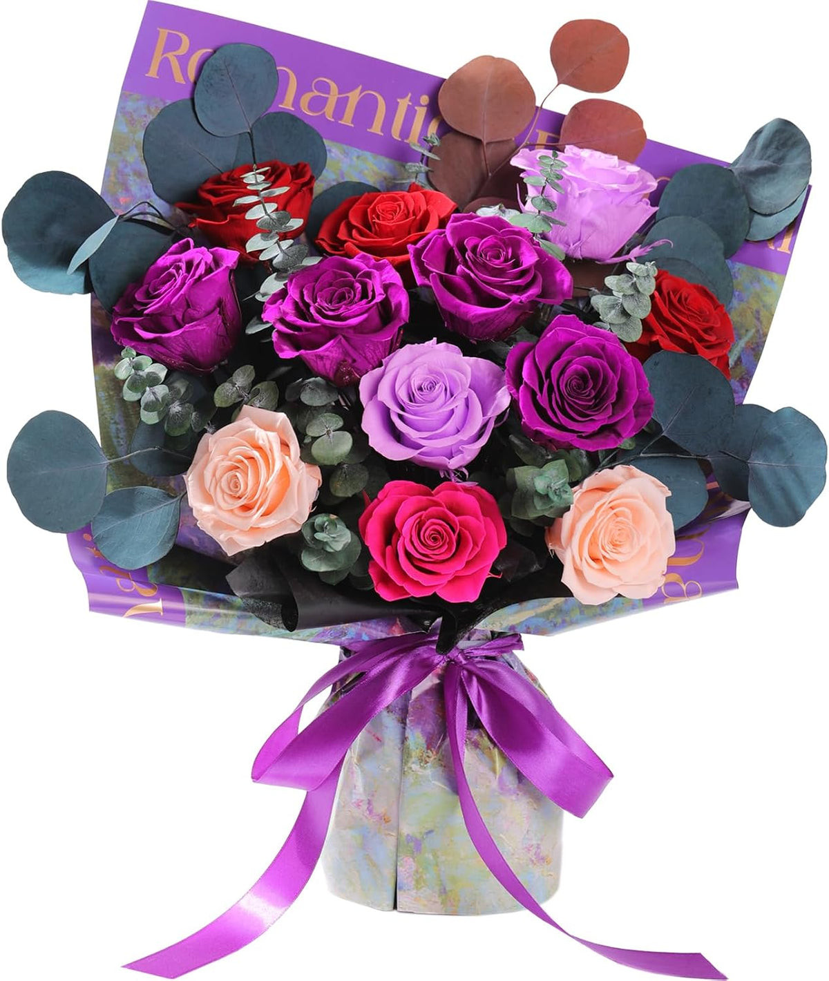 lovenfold Preserved Flowers for Delivery, Purple Rose Bouquets That Last 1-3 Years, Birthday Flowers Gifts for Women Mom Grandma Wife Friends